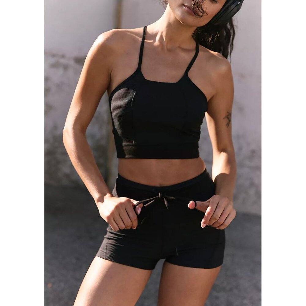 FP Movement by Free People tapped out set xs Black Ribbed Shorts and bra - Picture 3 of 16